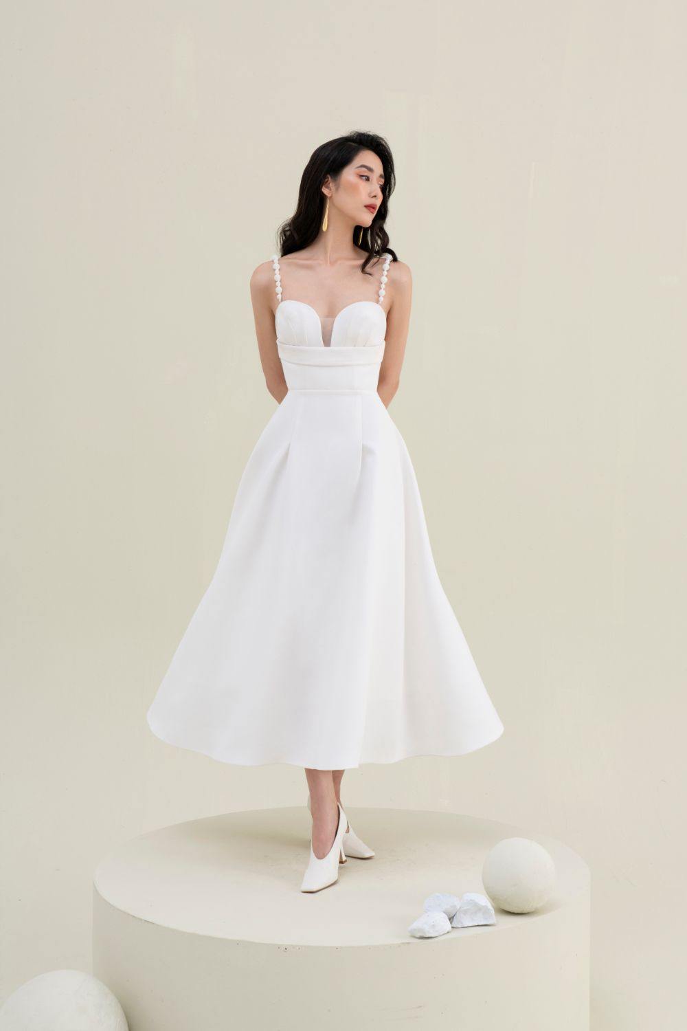 Cora White Pearl Midi Dress - Mean BLVD