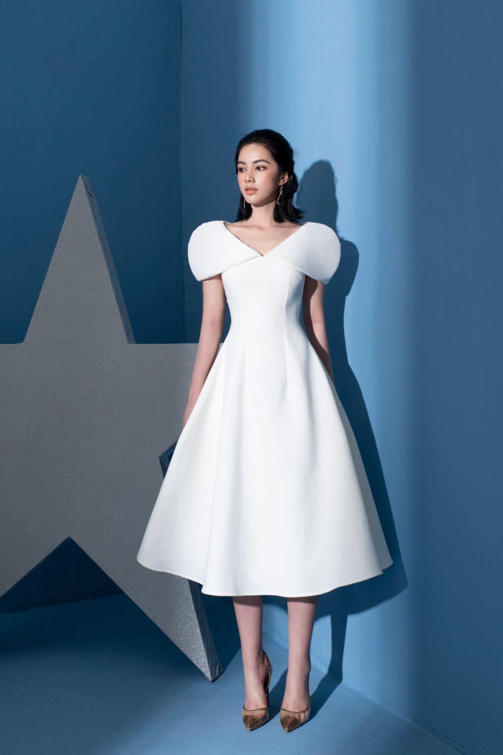 Sophronia Pleated-sleeve Midi Dress - Mean BLVD