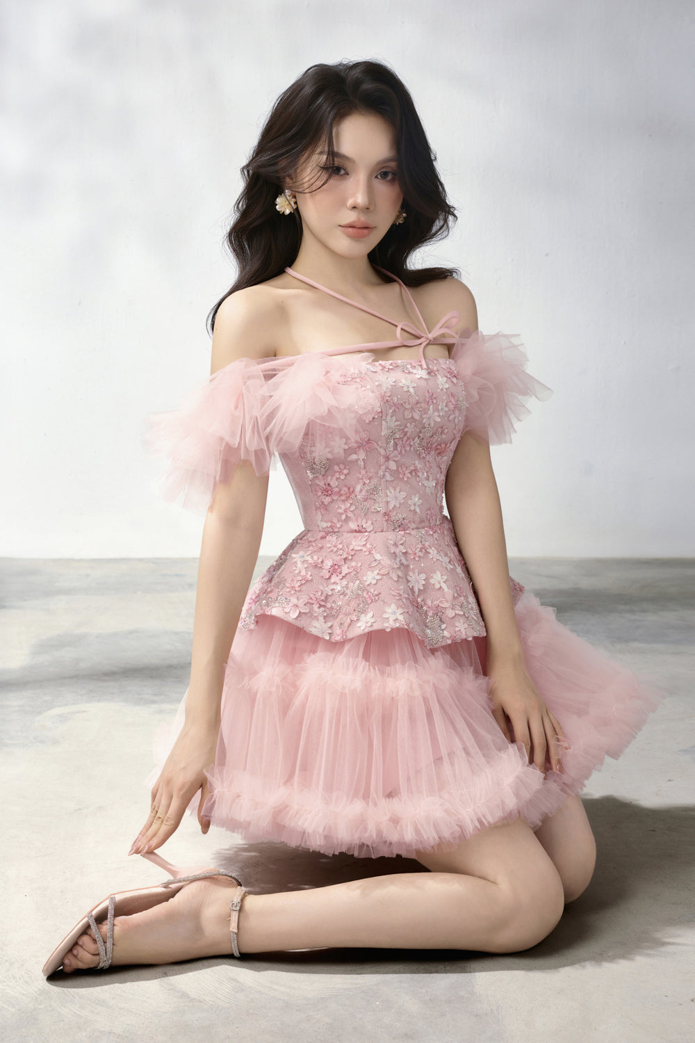 Opal Cold Shoulder Shirring Mini Dress