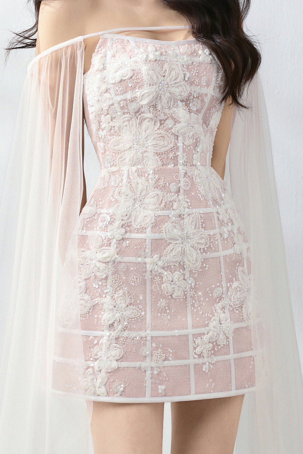 Oria Cape Embroidery Mini Dress