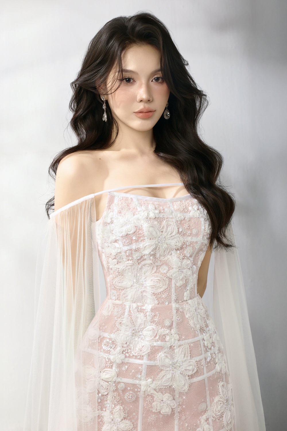 Oria Cape Embroidery Mini Dress