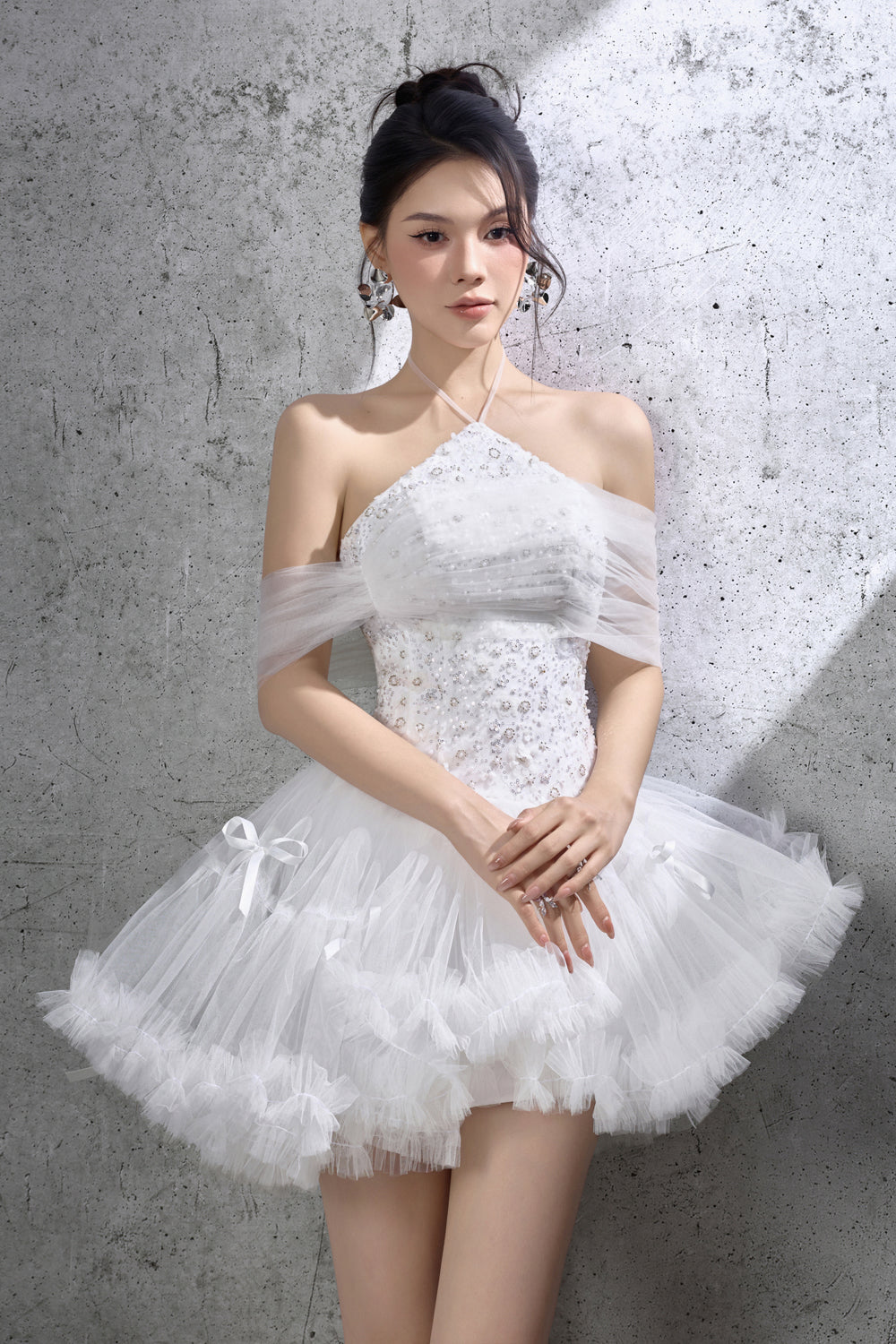 Snowdrop Halter Shirring Mini Dress