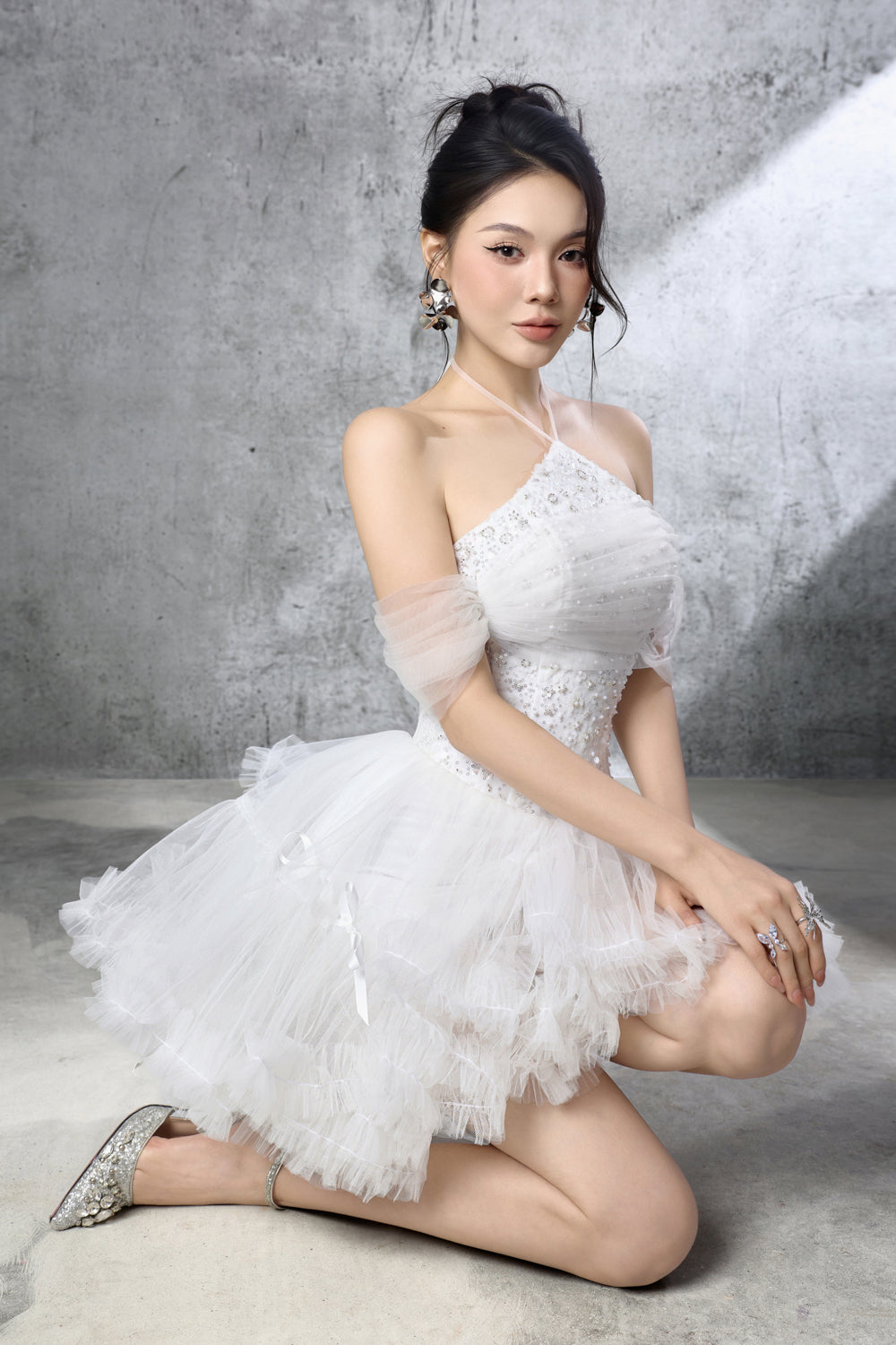 Snowdrop Halter Shirring Mini Dress