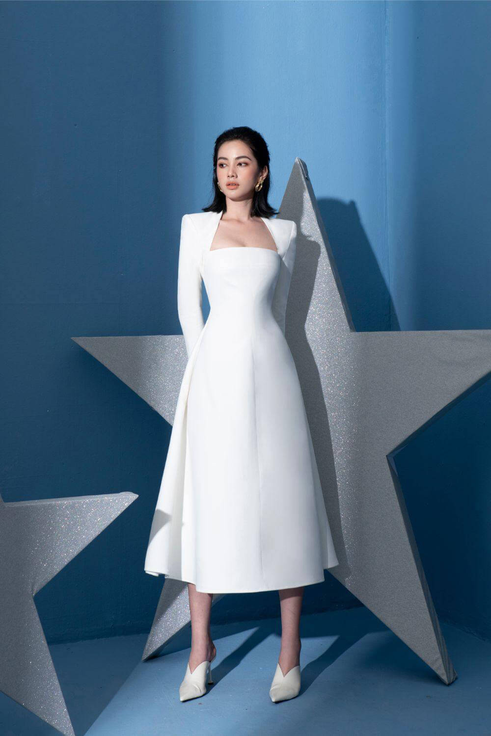 Harding Shoulder Padded Midi Dress