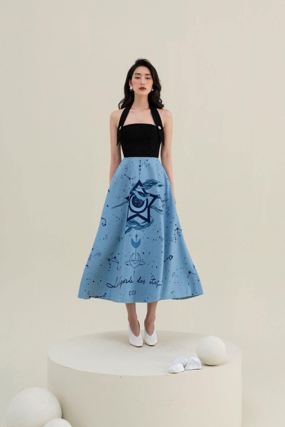 Edith Printed Halter Strapped Midi Dress - Mean BLVD