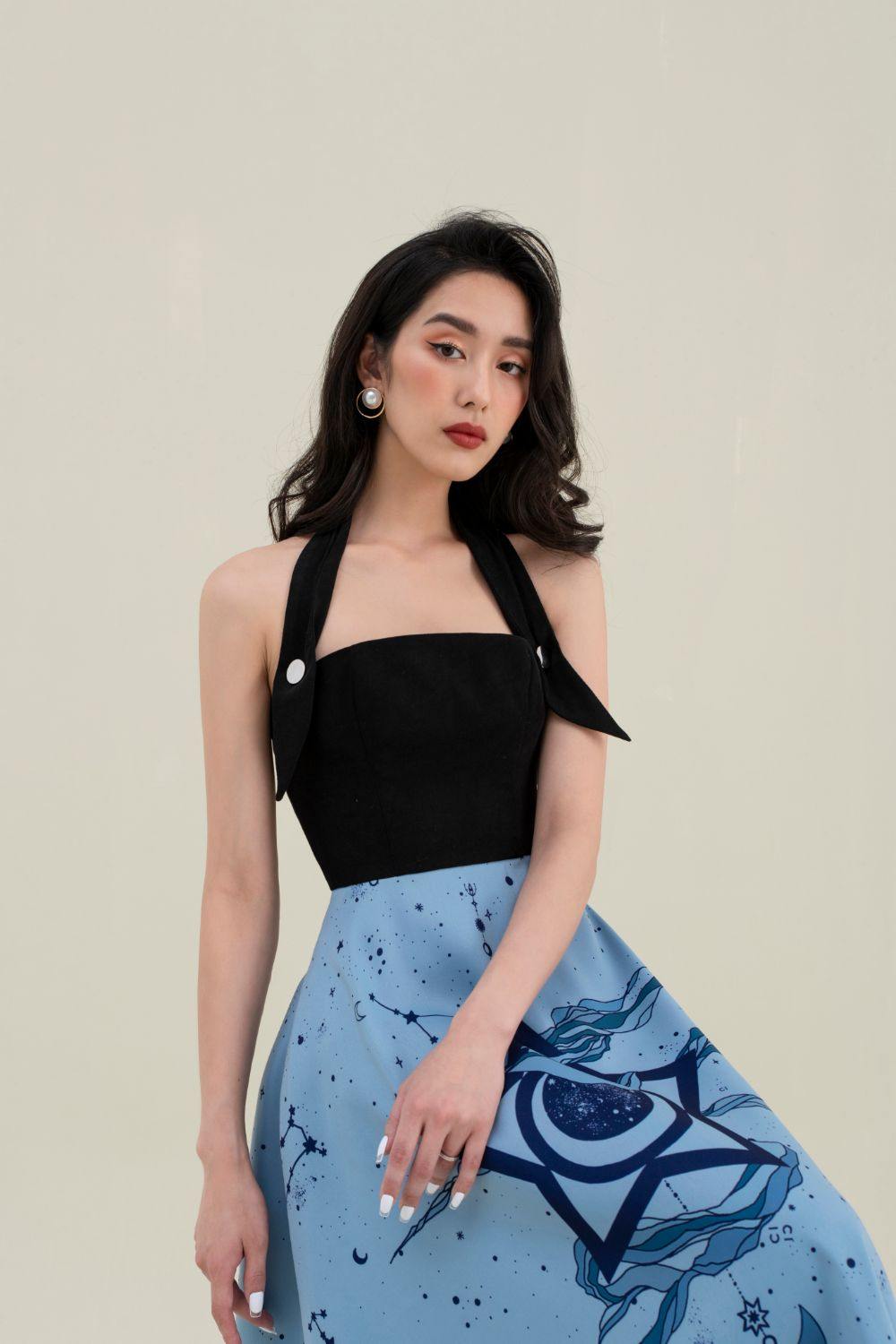 Edith Printed Halter Strapped Midi Dress - Mean BLVD