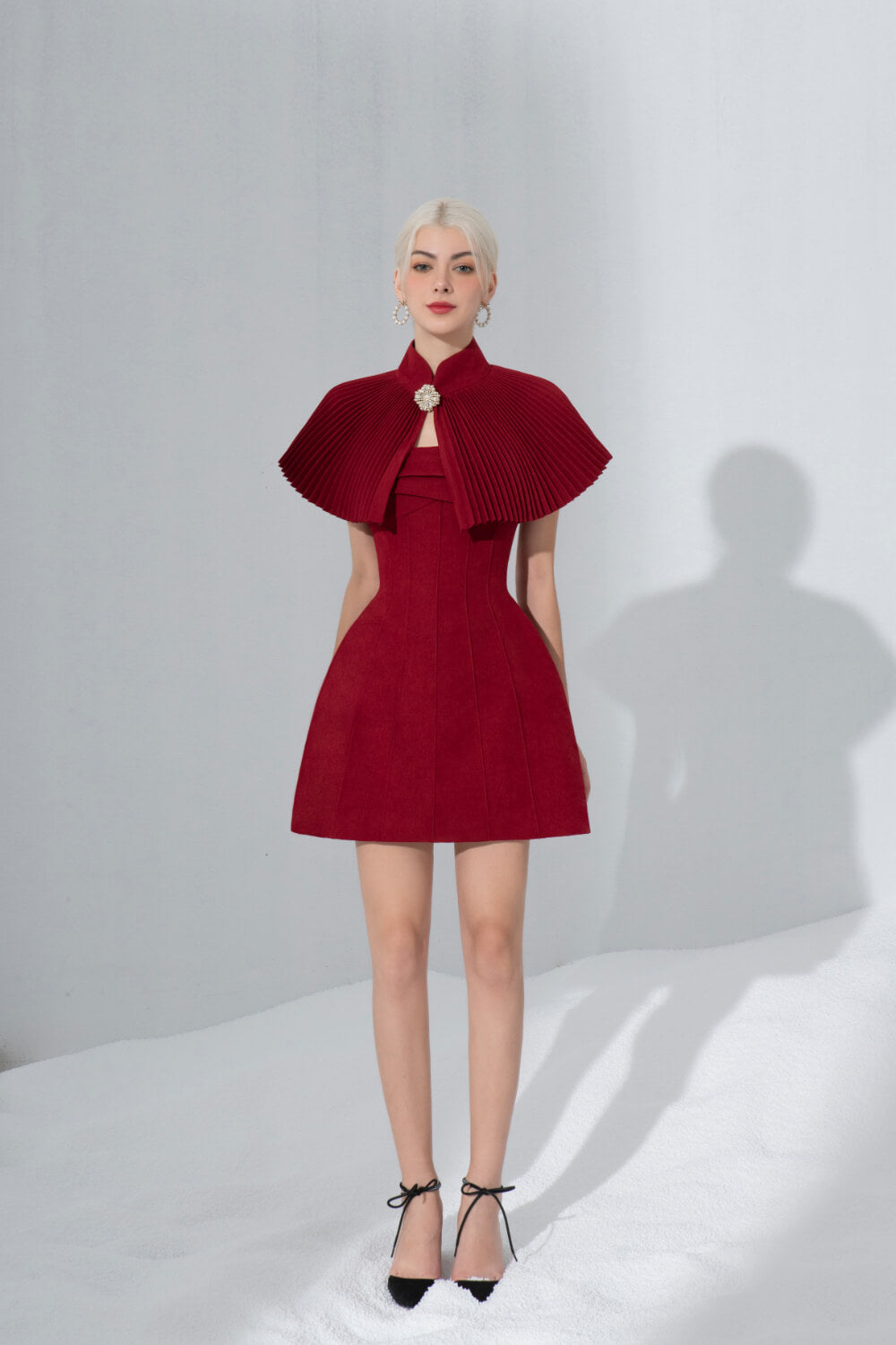 Aisha Pleated Cape Maroon