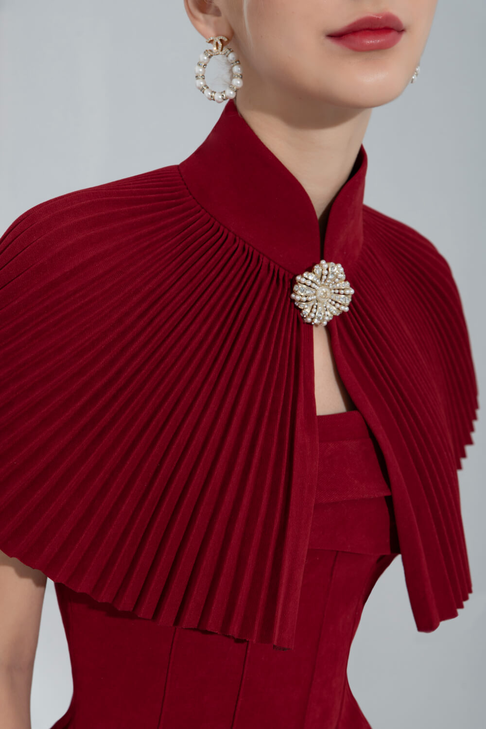 Aisha Pleated Cape Maroon