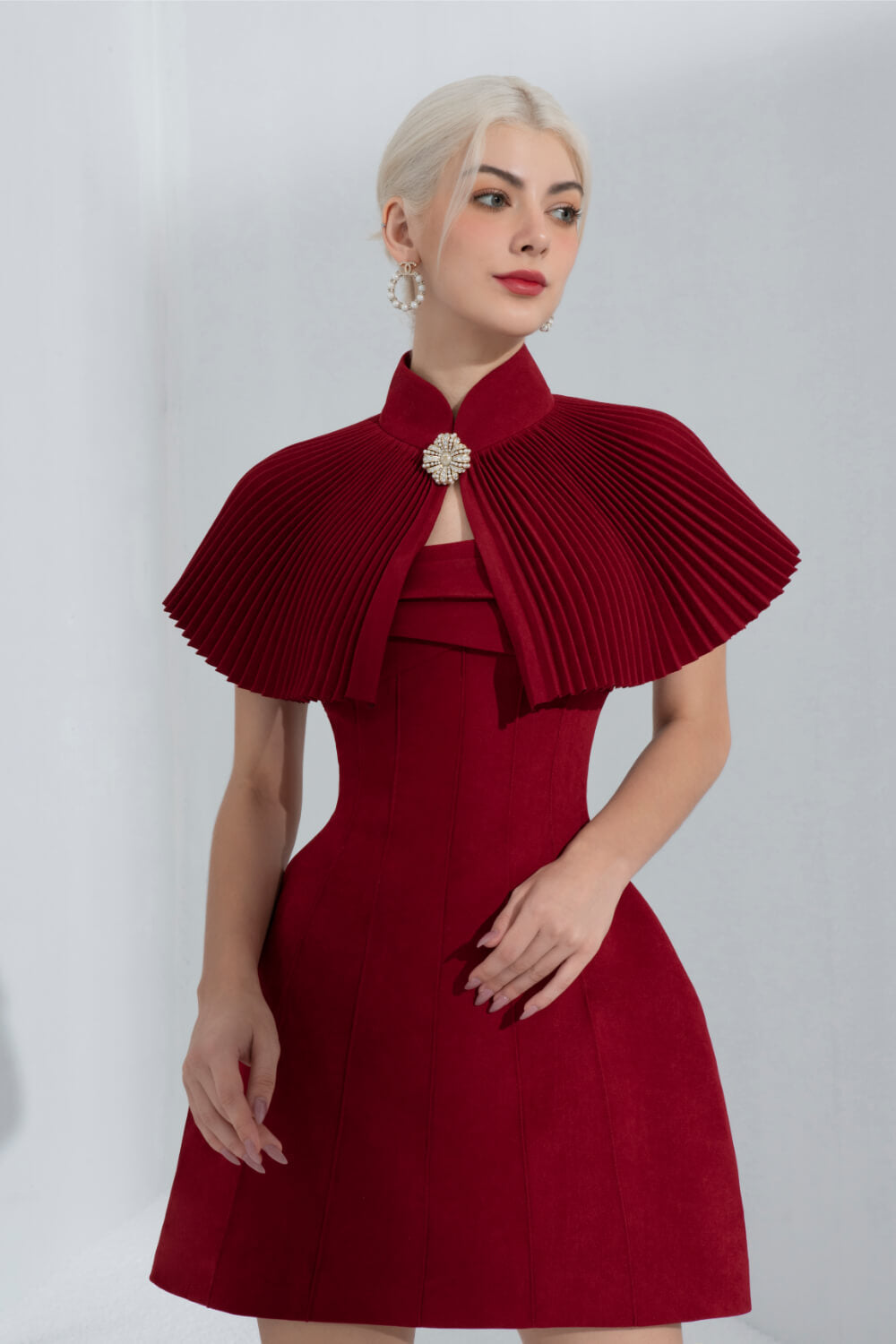 Aisha Pleated Cape Maroon