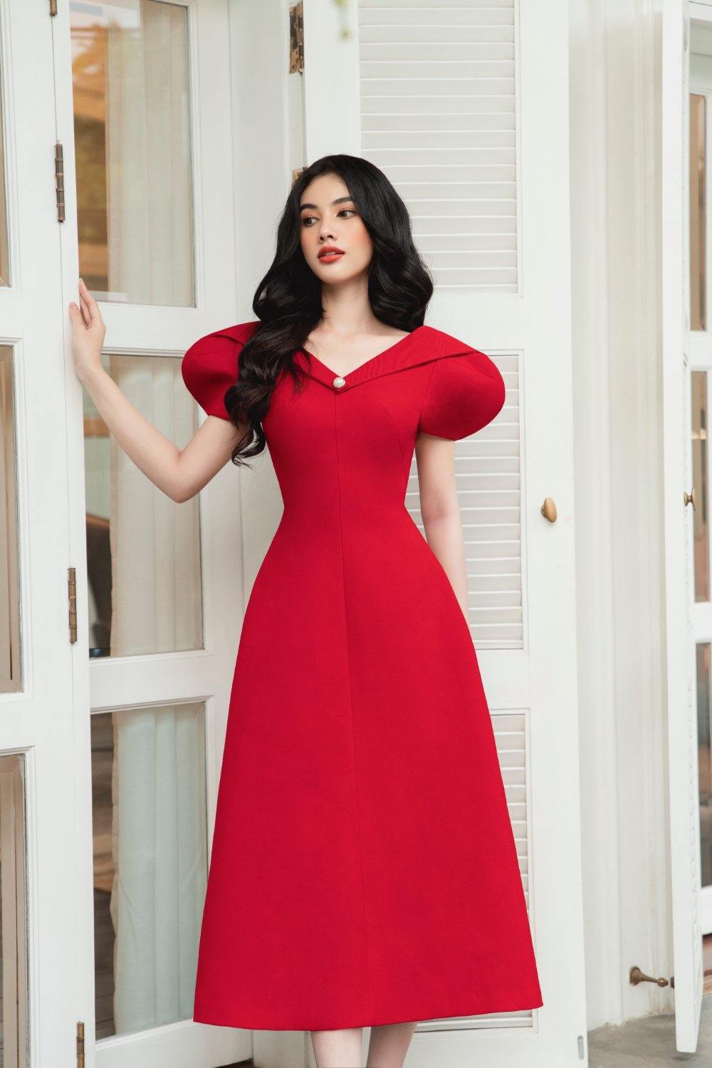 Jesse Puff Sleeves Midi Dress - Mean BLVD